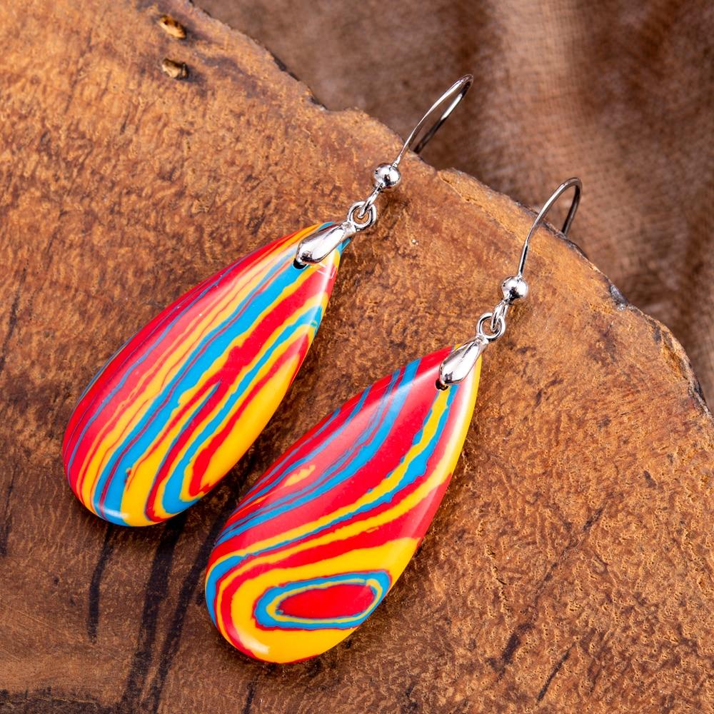 Khalee Samo silver Colorful Belt Water Drop Earrings Women Dangled Hook Regalite Stones