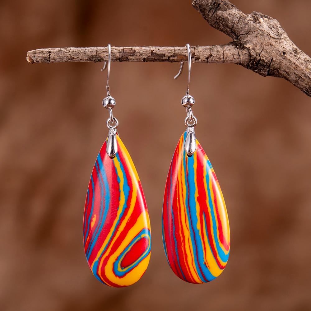 Khalee Samo silver Colorful Belt Water Drop Earrings Women Dangled Hook Regalite Stones