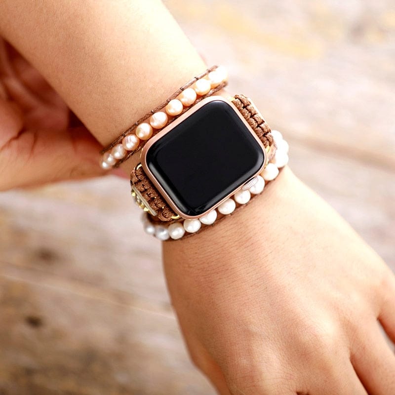 Khalee Samo Elegant Freshwater Pearl Apple Women Watch Band Beads Boho 3X Wrap Vegan Rope Watch Strap Wrist Band Bracelet Accessories