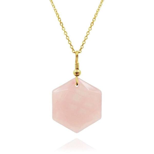 Elegant Rose Quartz Hexagon Necklace | Boho | 100% handmade
