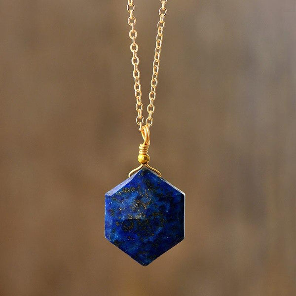 Elegant Lapis Lazuli Hexagon Necklace | Boho | 100% handmade