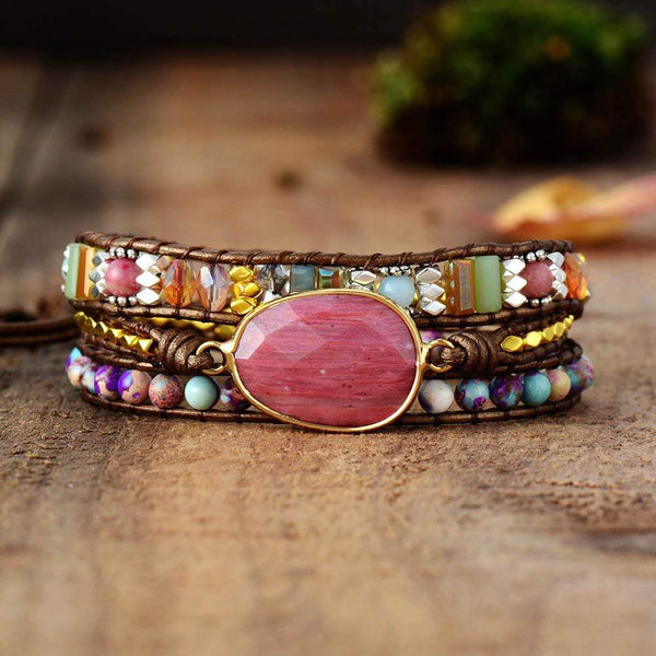 Healing Rhodochrosite Wrap Bracelet | Boho | 100% handmade