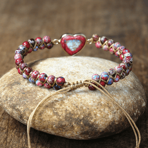 Heart bracelet made of red jasper stones | Boho | 100% handmade
