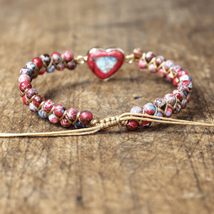 Khalee Samo 18cm Herz Armband aus roten Jaspissteinen | Boho | 100% Hangemacht