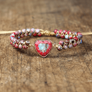 Khalee Samo 18cm Herz Armband aus roten Jaspissteinen | Boho | 100% Hangemacht