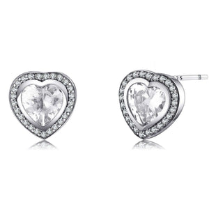 Heart Cubic Zirconia Earrings - 925 Sterling Silver