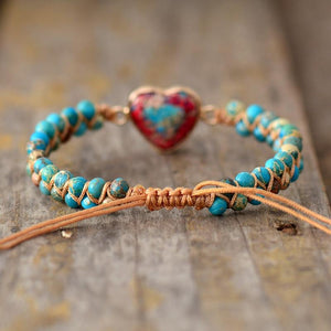 Khalee Samo Natural Stone Heart Charm Bracelets String Braided Macrame Bracelets Jaspers Friendship Wrap Bracelet Femme Women Jewelry