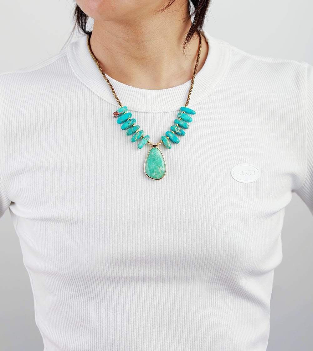 Khalee Samo Unique Natural Stones Amazonite Pendant Necklace Women Exquisite Jaspers Charm Beaded Choker Necklace OL Jewelry Gifts Wholesale