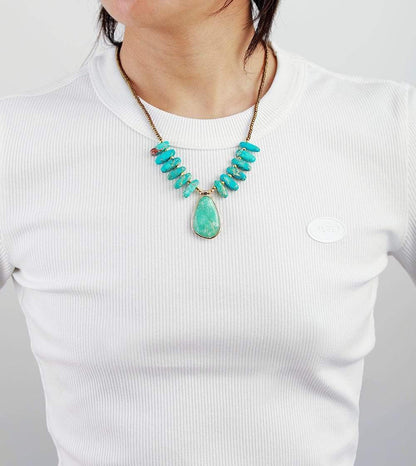Khalee Samo Unique Natural Stones Amazonite Pendant Necklace Women Exquisite Jaspers Charm Beaded Choker Necklace OL Jewelry Gifts Wholesale