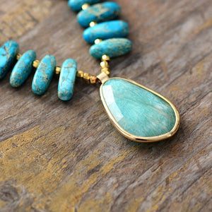 Khalee Samo Unique Natural Stones Amazonite Pendant Necklace Women Exquisite Jaspers Charm Beaded Choker Necklace OL Jewelry Gifts Wholesale